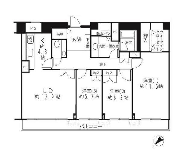 ルシマン月島(3LDK/13階)の間取り写真