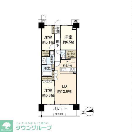 パークホームズLALA名古屋みなとアクルスガーデンスクエア(3LDK/6階)の間取り写真