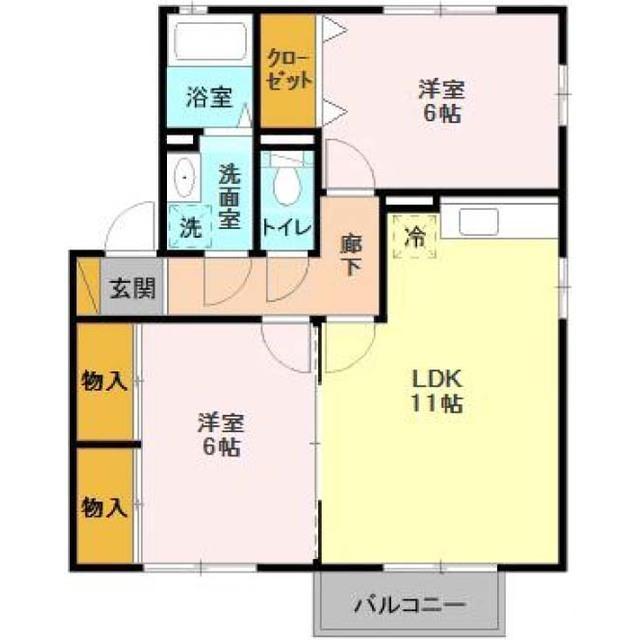 エスコルタ新町ABC(2LDK/2階)の間取り写真
