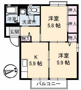 サングリーンA棟(2K/2階)の間取り写真