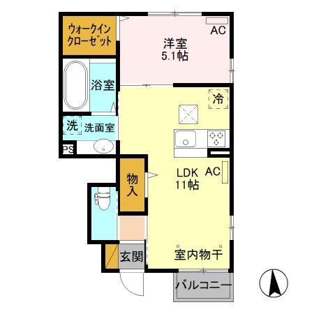 ナイスリバー(1LDK/1階)の間取り写真