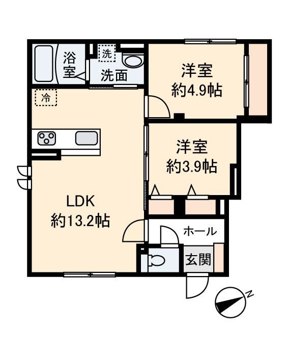 レトアデュエット磯子区田中B(2LDK/1階)の間取り写真