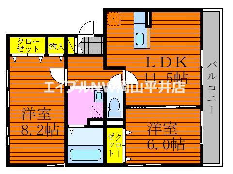 シャンヴィラージュ(2LDK/3階)の間取り写真