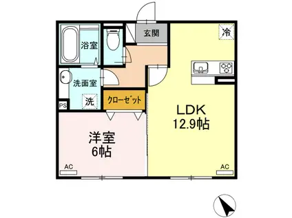 セジュールシスバトー(1LDK/1階)の間取り写真