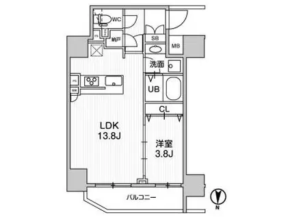 ジェノヴィア南千住スカイガーデン(1LDK/2階)の間取り写真