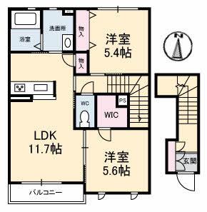 シャーメゾンパディ(2LDK/2階)の間取り写真