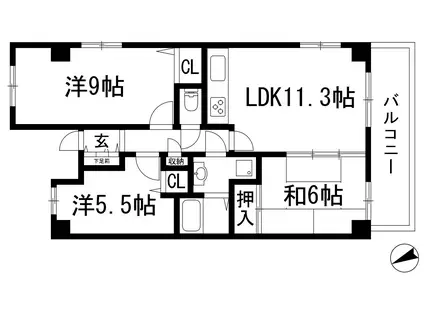 グリーンウェル宝塚A棟(3LDK/7階)の間取り写真