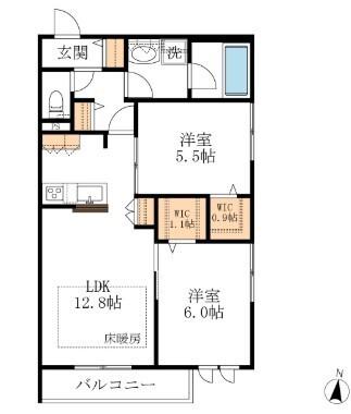 クレスコート岸町(2LDK/2階)の間取り写真