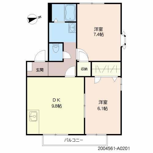 フレグランス里中(2LDK/2階)の間取り写真