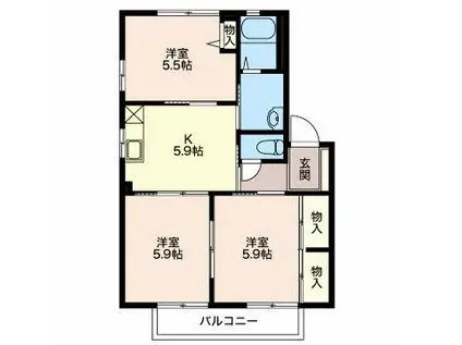 ルミエール・コーポ E棟(3K/2階)の間取り写真