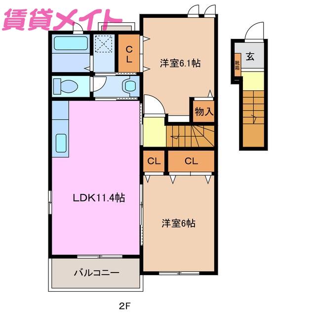 グレース・ヴィラI(2LDK/2階)の間取り写真