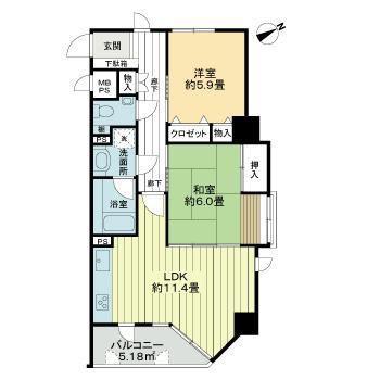 ライオンズマンション支倉(2LDK/2階)の間取り写真