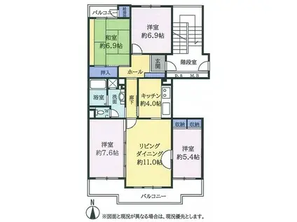 なぎさ団地 3号棟(4LDK/4階)の間取り写真