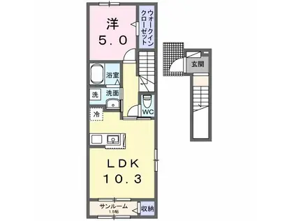 ルーツショアIII(1LDK/2階)の間取り写真