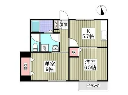 プロムナード伍番館(2K/1階)の間取り写真