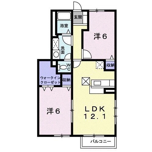 ドゥー ベルジュB(2LDK/1階)の間取り写真