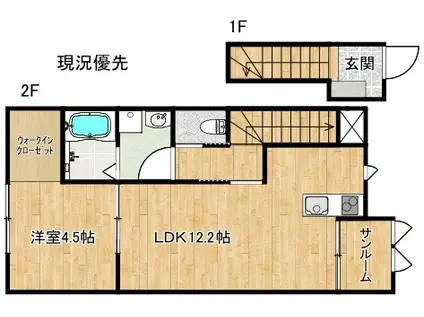 ガーデンヒル出西B(1LDK/2階)の間取り写真