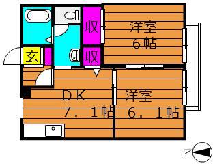 ミレニアム金光(2DK/2階)の間取り写真