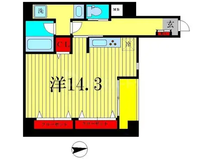 カミュー松戸北小金(ワンルーム/1階)の間取り写真