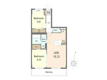 プレジデント白水V(2LDK/1階)の間取り写真