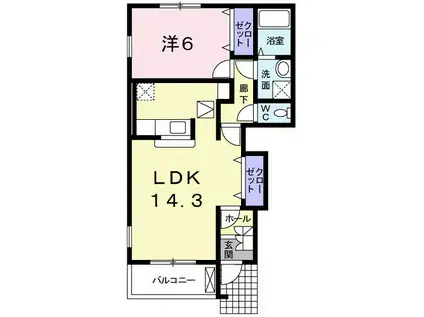 オレンジ・アベニュー(1LDK/1階)の間取り写真