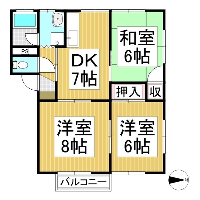 プラザやまざき2号館(3DK/1階)の間取り写真