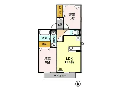 セジュールカルフールB(1LDK/1階)の間取り写真