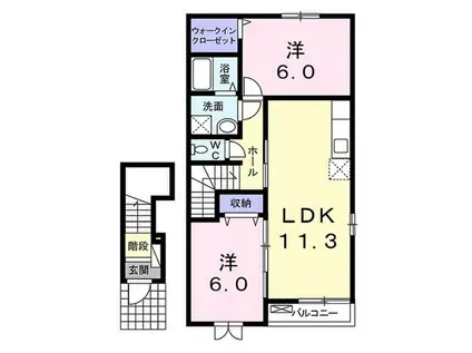 アロッジオ・ニッコウII(2LDK/2階)の間取り写真