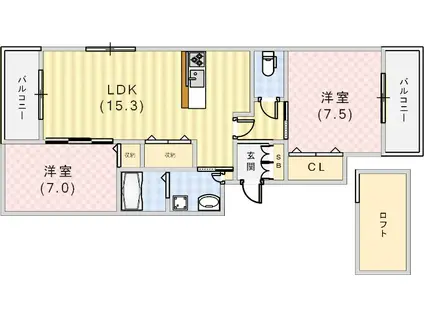 ラ・メゾン・ルミエール(2SLDK/2階)の間取り写真