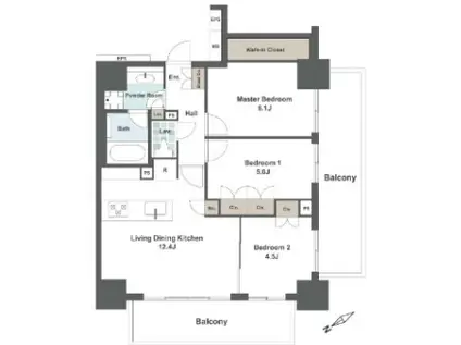 プレシス汐留(3LDK/5階)の間取り写真
