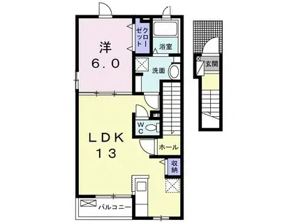 ソレイユ・ルヴァン(1LDK/2階)の間取り写真