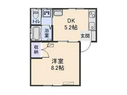 YM堤端III(1DK/1階)の間取り写真