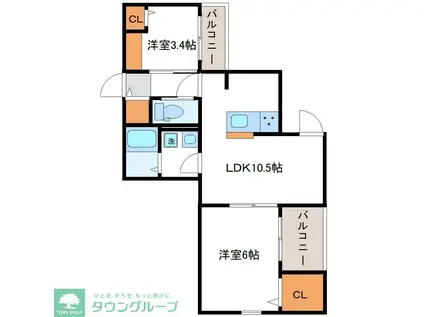 多摩区宿河原6 PJ(2LDK/3階)の間取り写真