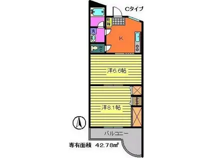 アーバンコート沖洲(2K/2階)の間取り写真