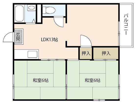 グラティアーK(2LDK/2階)の間取り写真