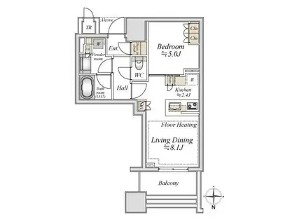 白金ザ・スカイ東棟(1LDK/13階)の間取り写真