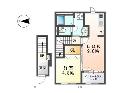 四日市市波木南台アパート(1LDK/2階)の間取り写真