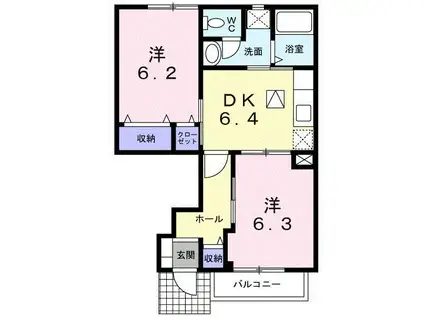 アンソレイエ白羽B(2DK/1階)の間取り写真