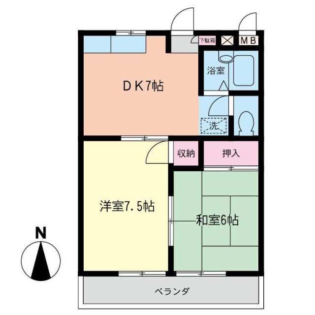 ブルービーチ大船(2DK/3階)の間取り写真