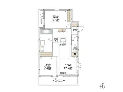 メルベーユ都筑(2LDK/3階)の間取り写真