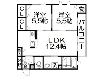 グランイースト中神田A棟(2LDK/1階)の間取り写真