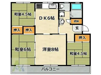 ひよどり台六団地31号棟(4DK/3階)の間取り写真