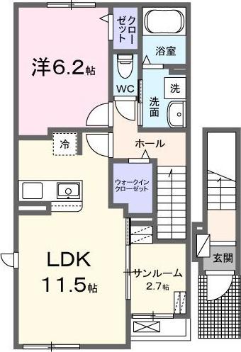 ベルデュールI(1LDK/2階)の間取り写真
