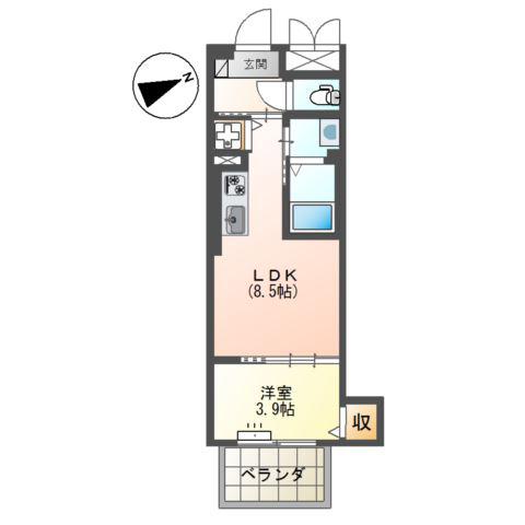 MERVEILLE・三萩野(1LDK/5階)の間取り写真