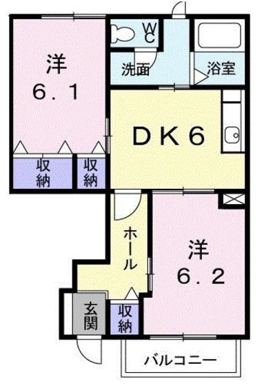 カルフール・ヒルズA(2DK/1階)の間取り写真