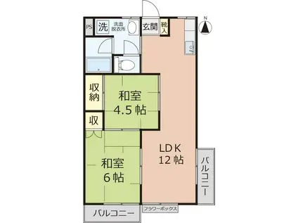 ブルックスクエア(2LDK/2階)の間取り写真