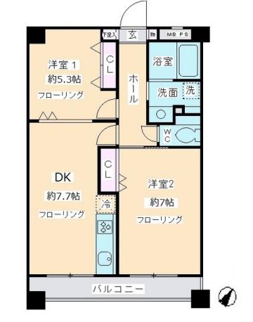 K・S柿生(2DK/4階)の間取り写真