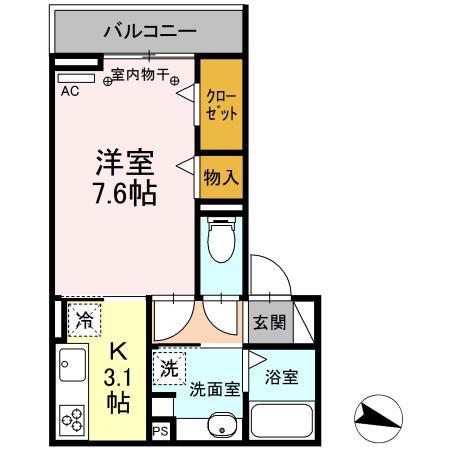 GRAND D-ROOM上重原(1K/2階)の間取り写真