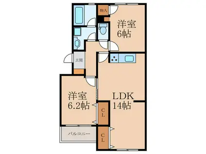 CANDEO沼本町(2LDK/2階)の間取り写真