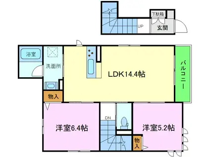 グランベール桂 D棟(2LDK/2階)の間取り写真
